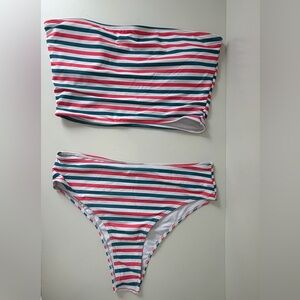 Women’s Striped Two-Piece Cheeky Swim Set - Pink, Teal & White